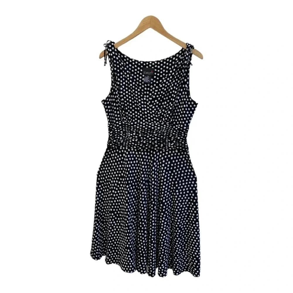 Scarlet Size 12 Black and White Polka Dot Sleeveless Fit And Flare Casual Dress‌
